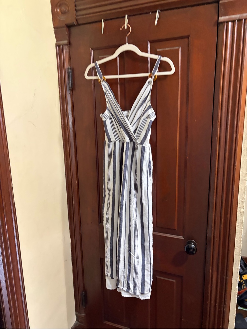 American Eagle Outfitters Navy & White Striped Sleeveless Jumpsuit
